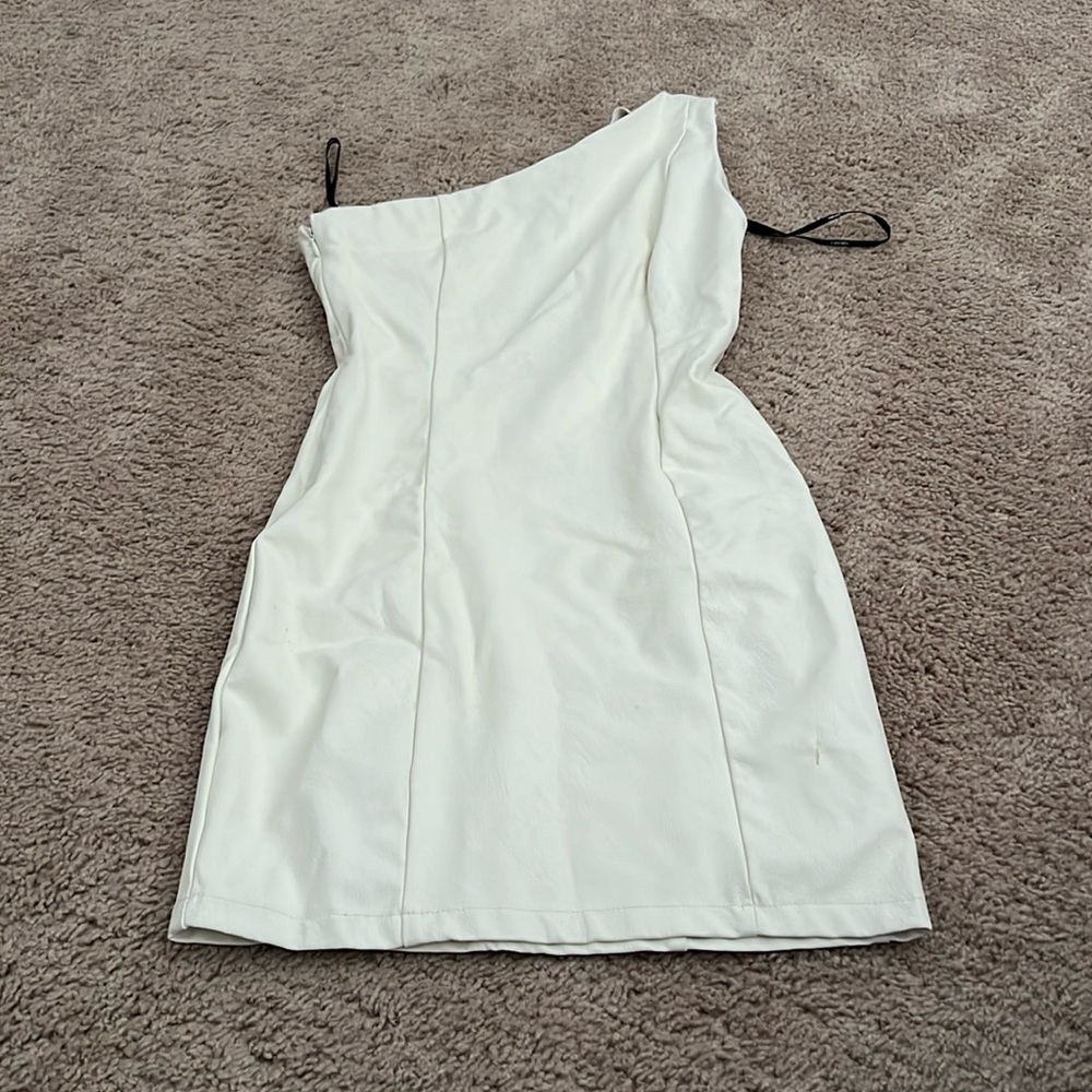 asymmetrical faux leather mini dress